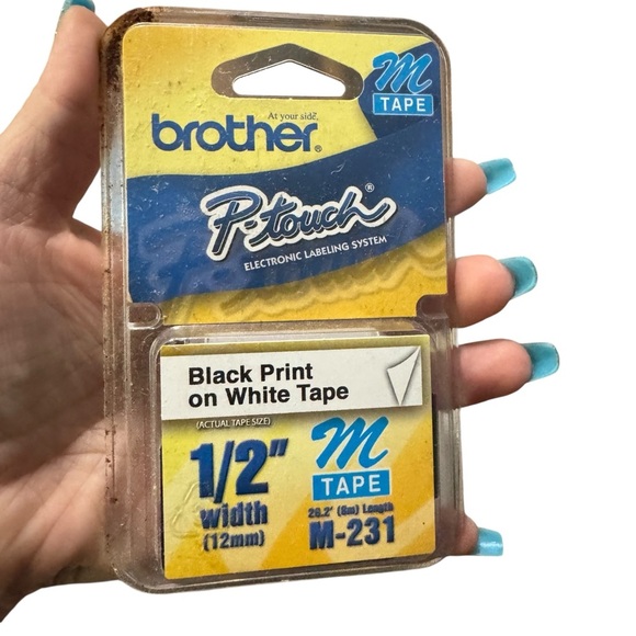 Brother M-231 Label Tape | 1/2" White w/ Black Text | Vintage P-Touch Refill - Picture 1 of 12